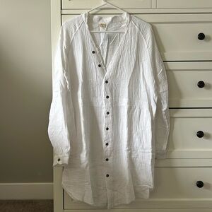 White linen long sleeve tunic top (size small)